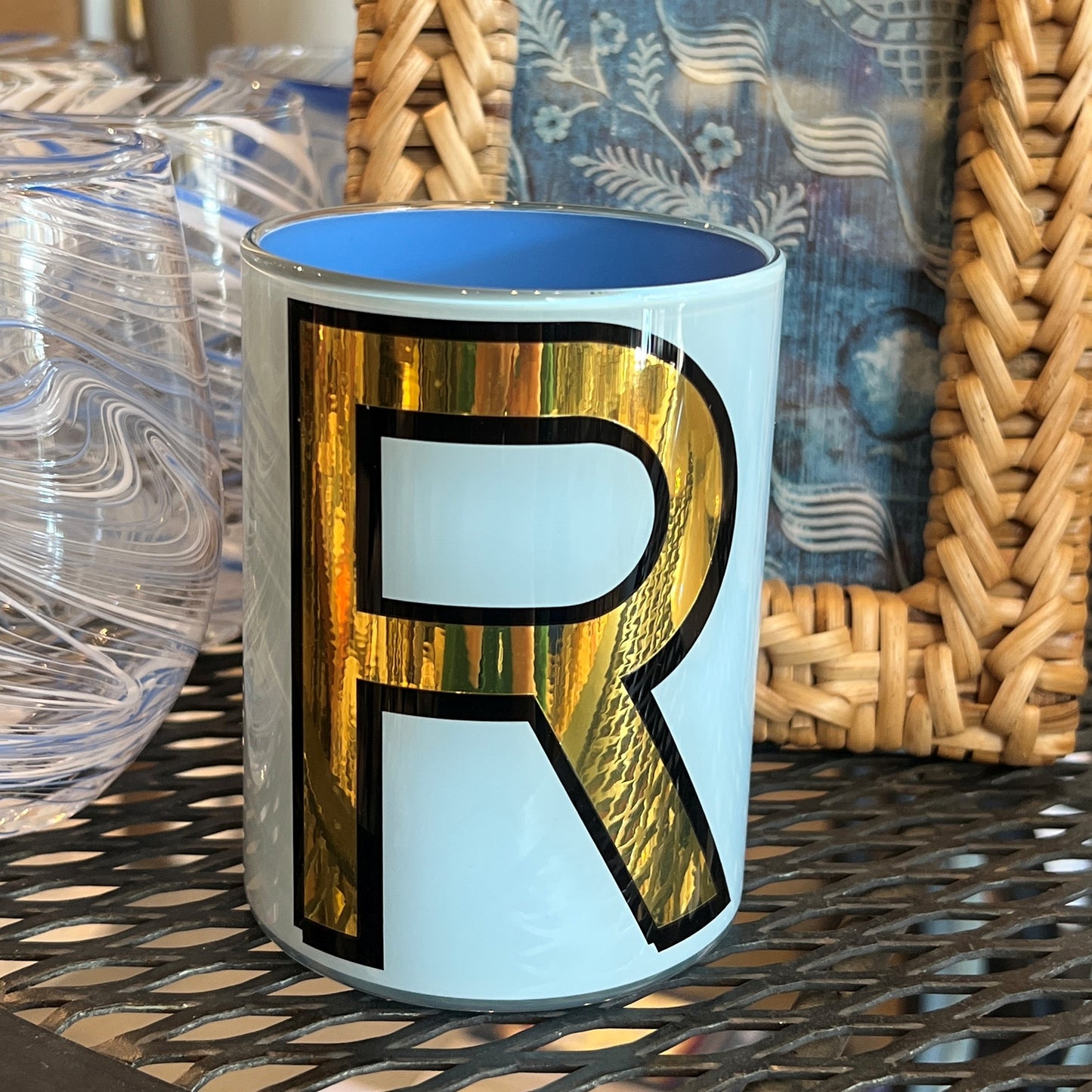 "R" Light Blue Bridie Hall Brush Pot