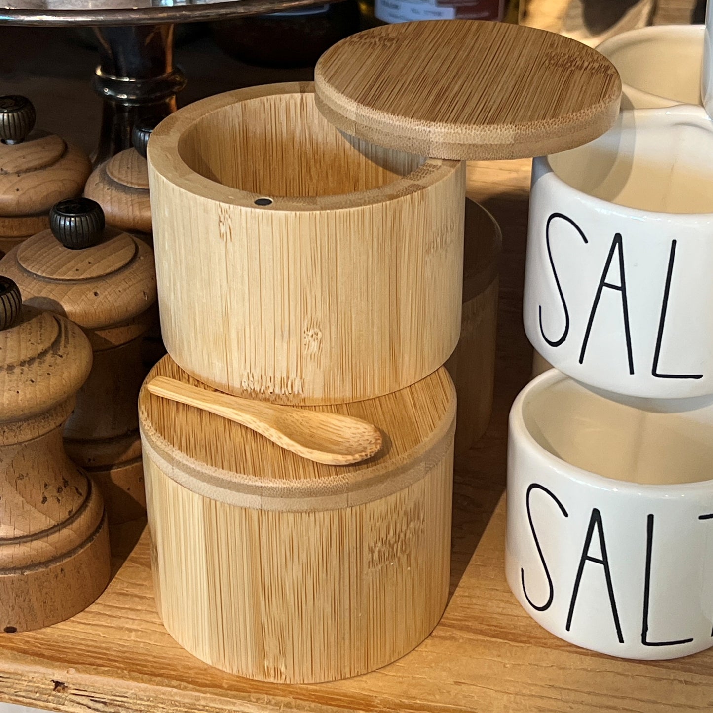 Wooden Salt Box with Spoon