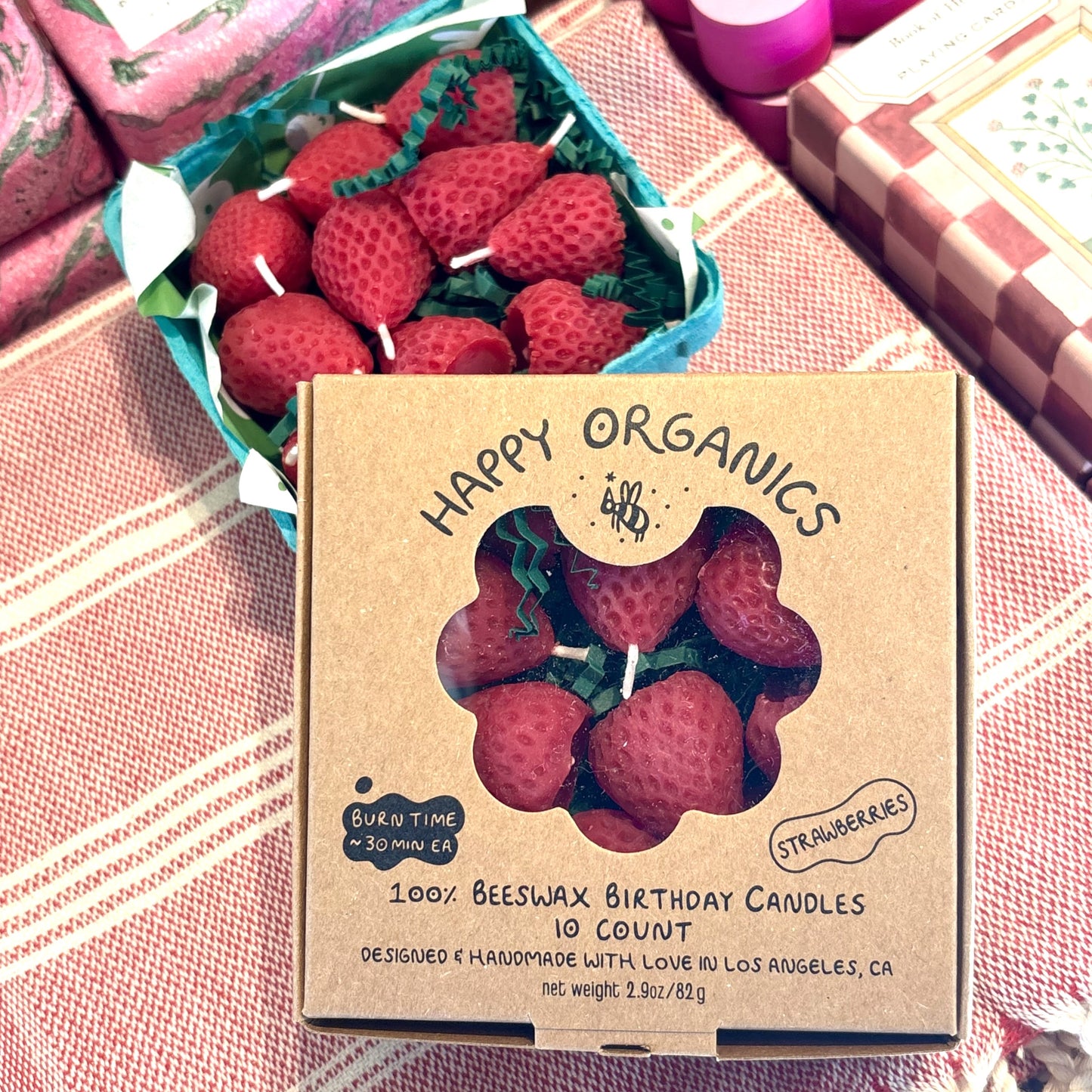 Strawberry Beeswax Birthday Candles