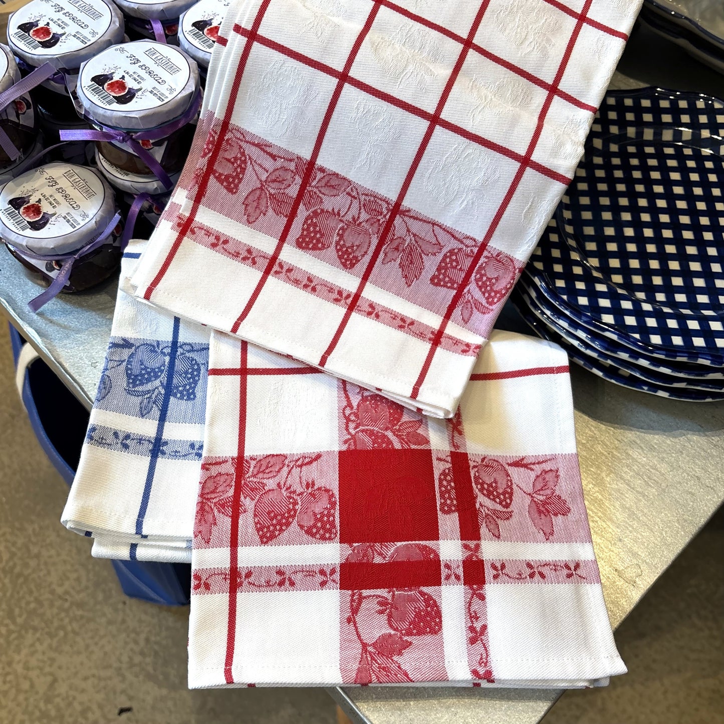 Fraises Red Tea Towel
