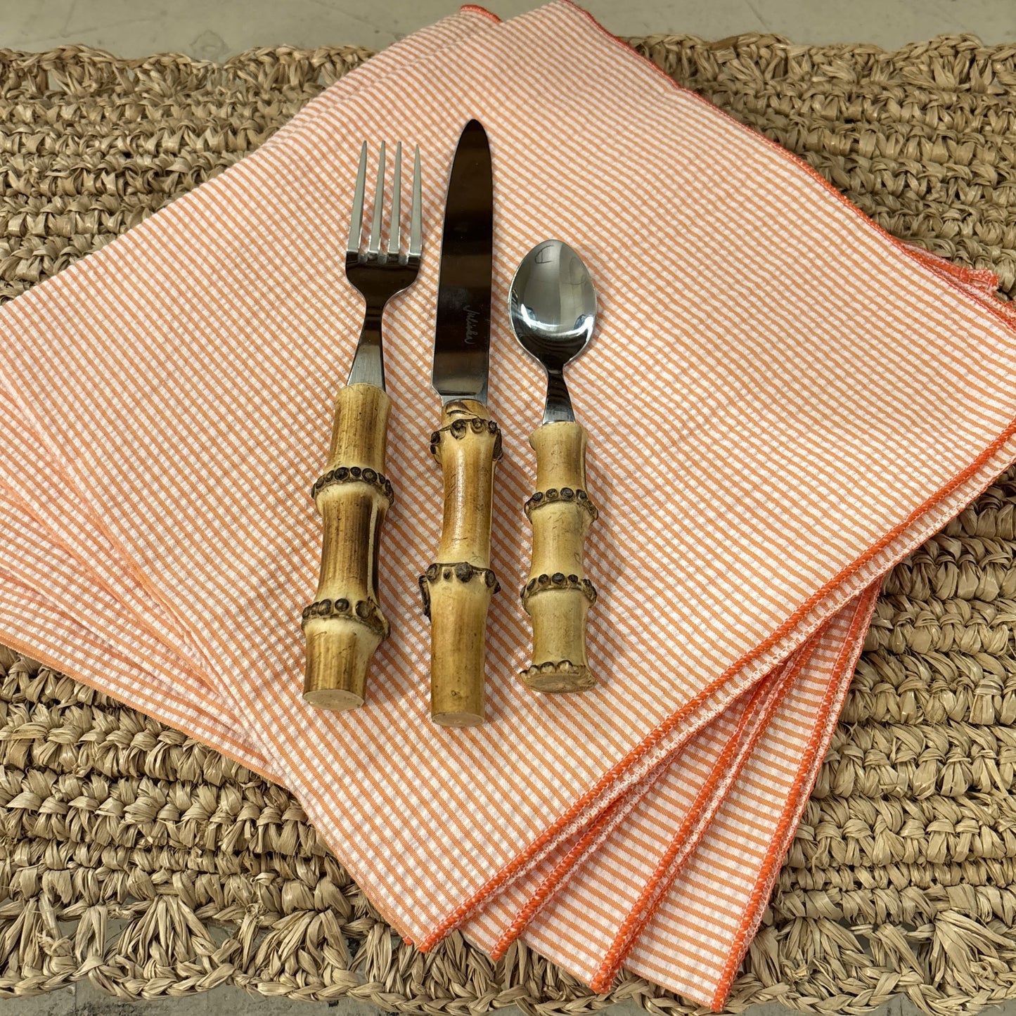 Orange Seersucker Napkin Set