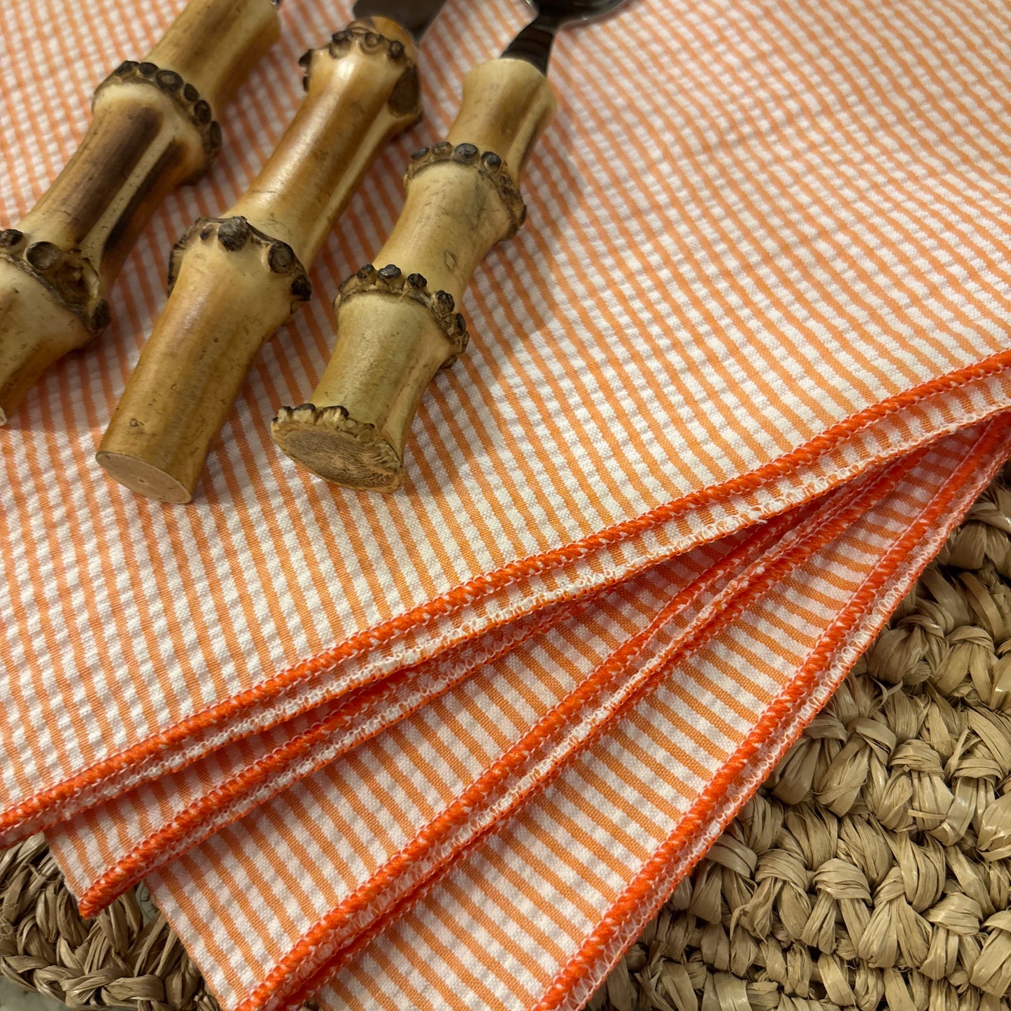 Orange Seersucker Napkin Set
