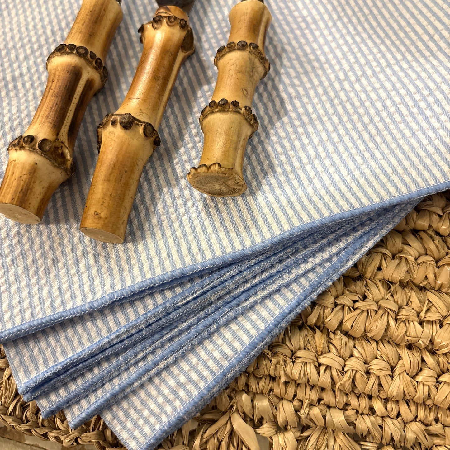 Light Blue Seersucker Napkin Set