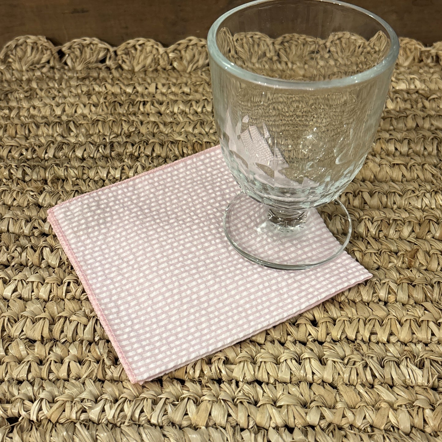Pink Seersucker Cocktail Napkin