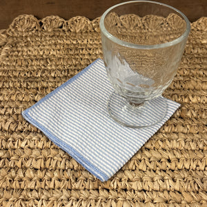 Light Blue Seersucker Cocktail Napkin