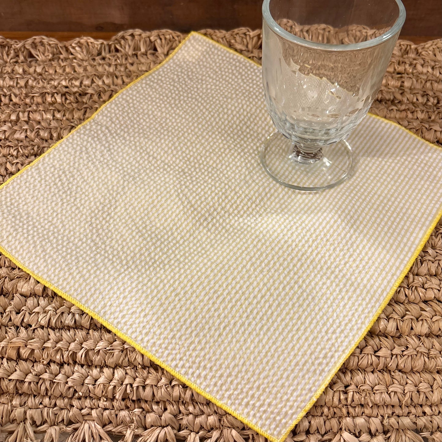 Yellow Seersucker Cocktail Napkin