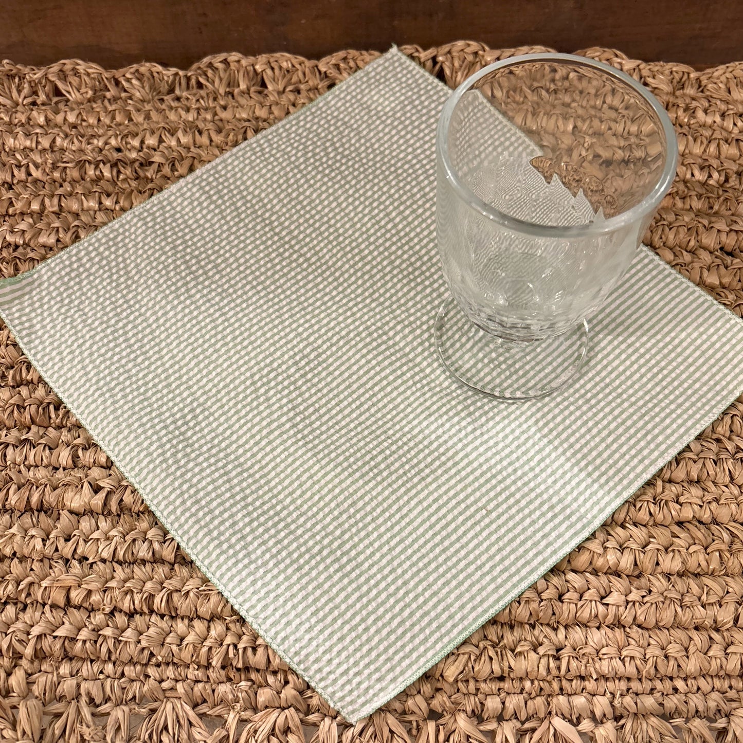 Green Seersucker Cocktail Napkin