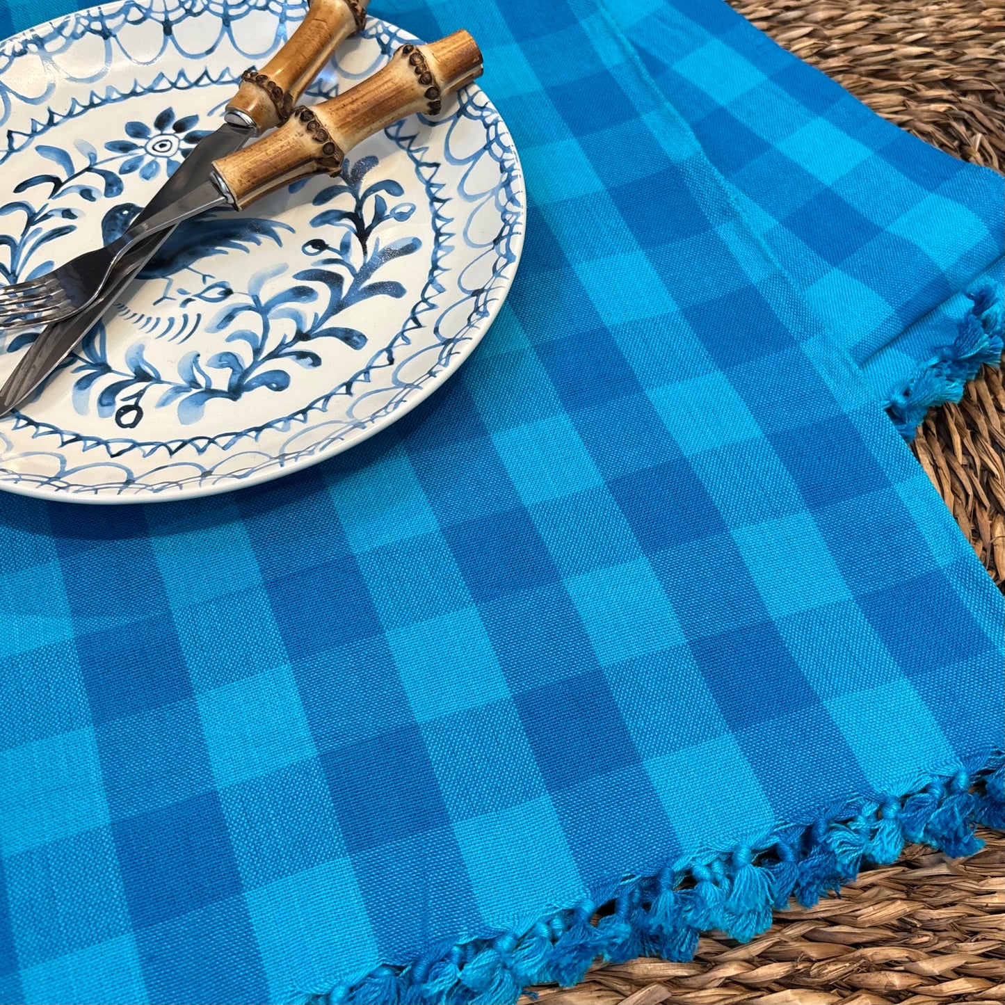 Aqua Gingham Tablecloth Small