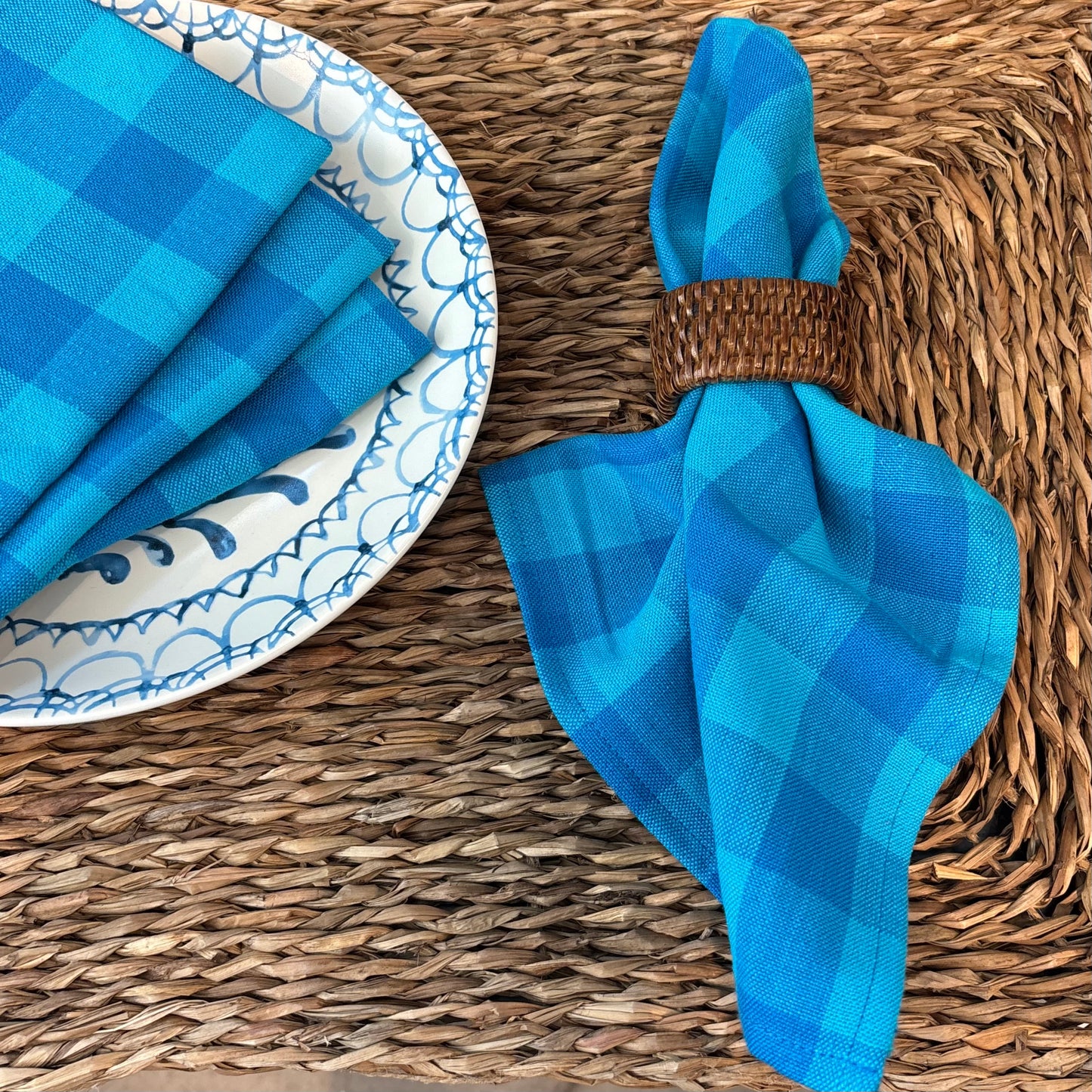 Aqua Gingham Napkin Set