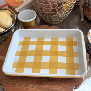Yellow Gingham Enamel Tray