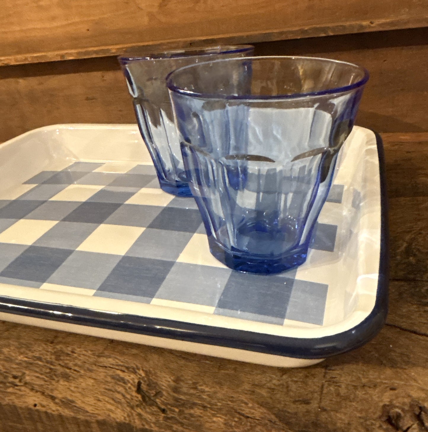Blue Gingham Enamel Tray
