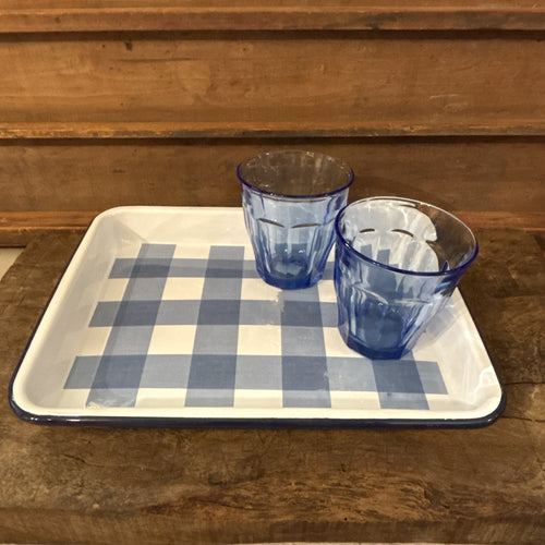 Blue Gingham Enamel Tray