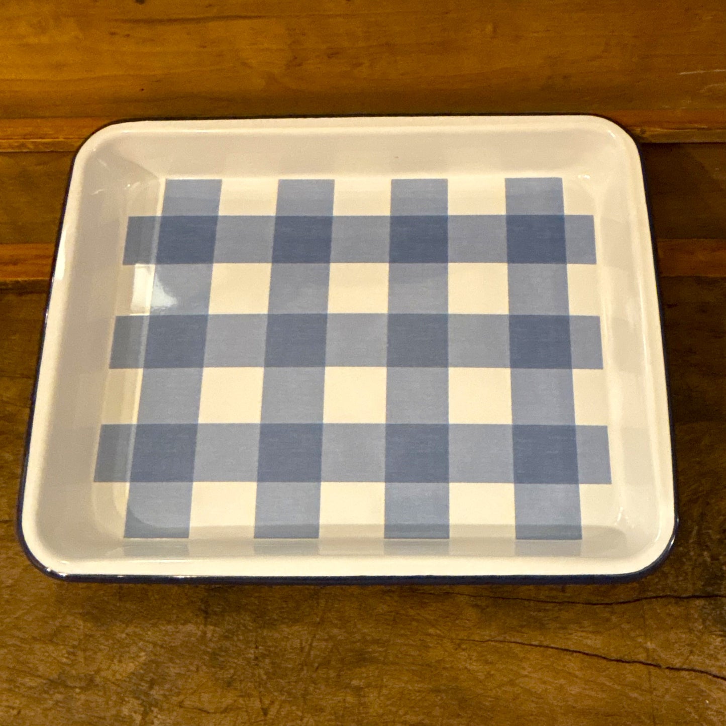 Blue Gingham Enamel Tray