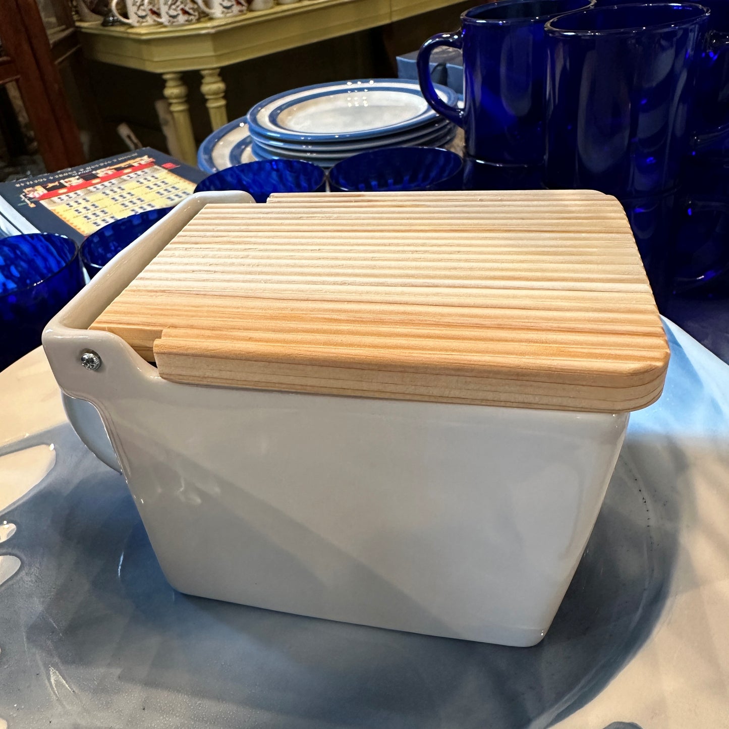 White Ceramic Salt Box with Lid