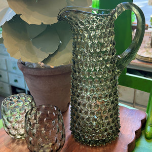 Tall Olive Green Hobnail Pitcher