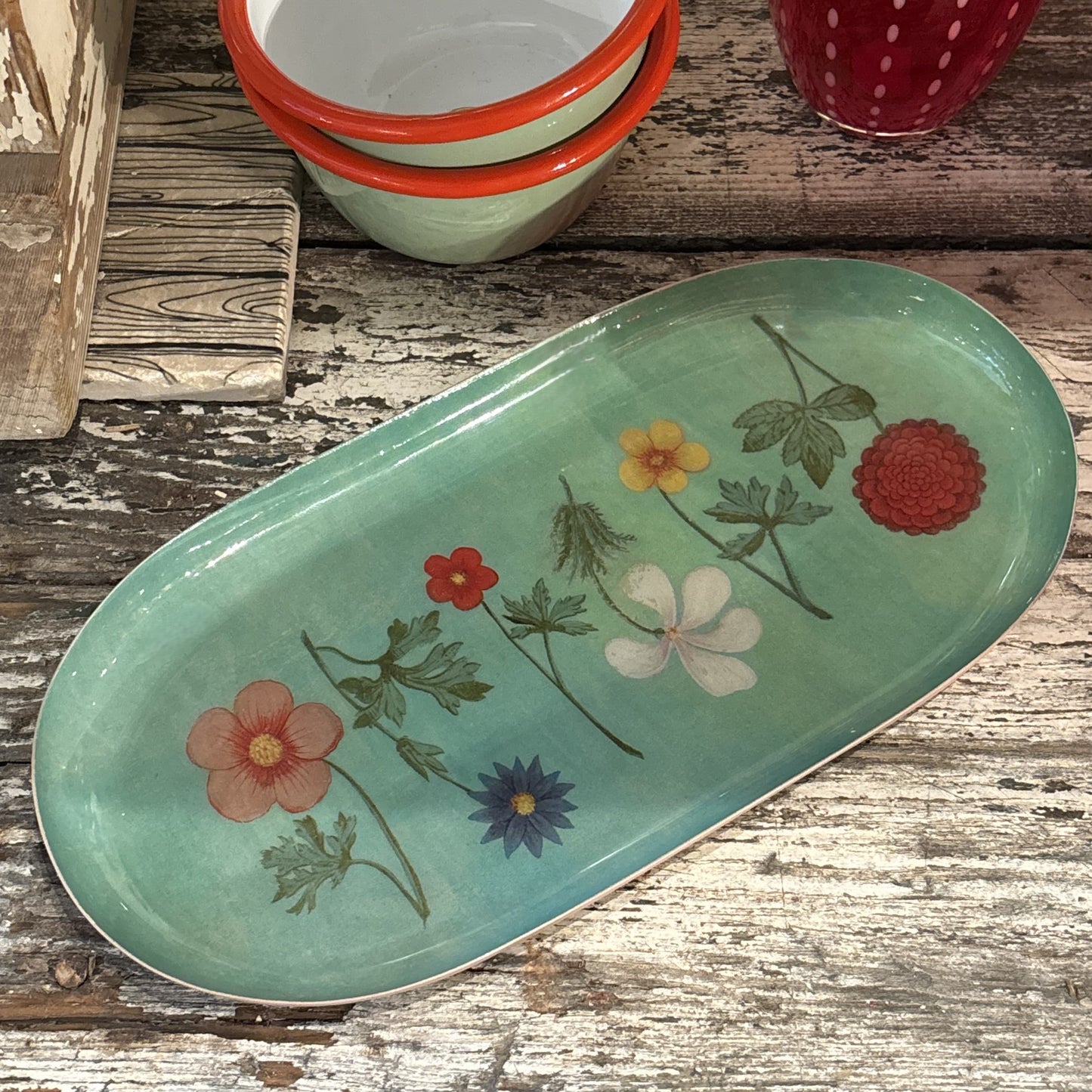 Oval Enamel Festival of Flowers Tray
