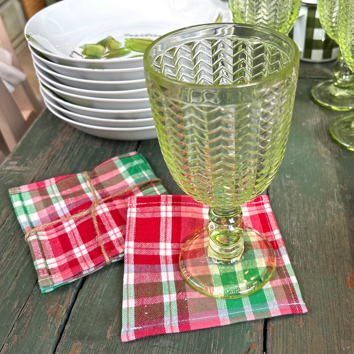 Talia Plaid Cocktail Napkin Set