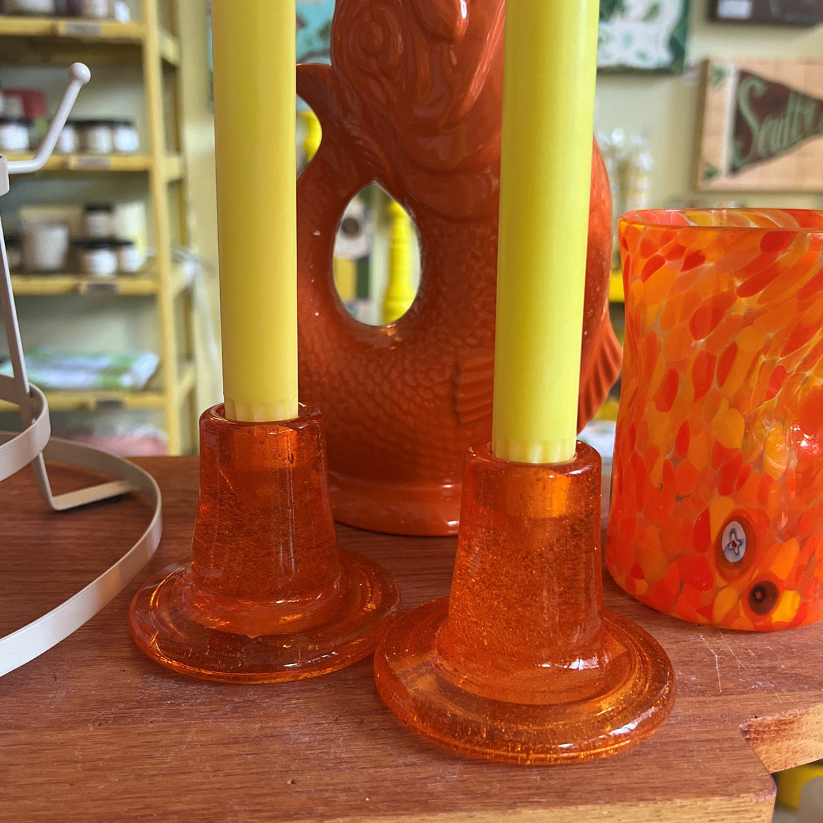 Orange Glass Short Candle Holder