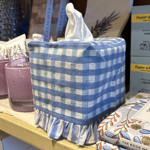 Blue Gingham Ruffle Tissue Box Cover
