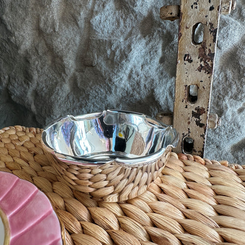 Vintage Hotel Silver Bowl with Fold-Over Top Rim