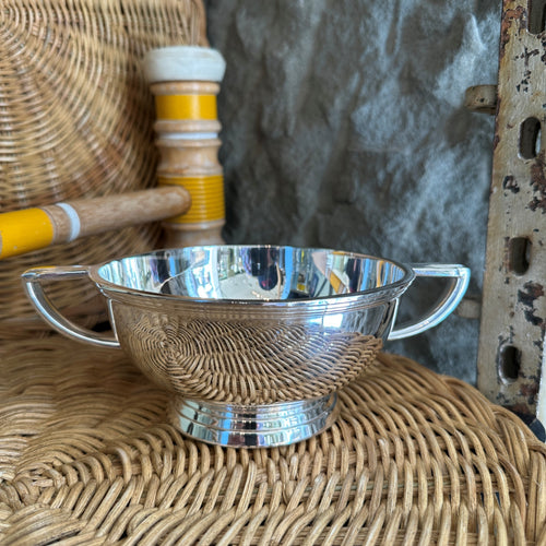 Vintage Hotel Silver Pedestal Bowl with Angular Deco Handles