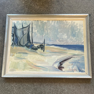 Vintage Coastal European Beach Original Oil Painting