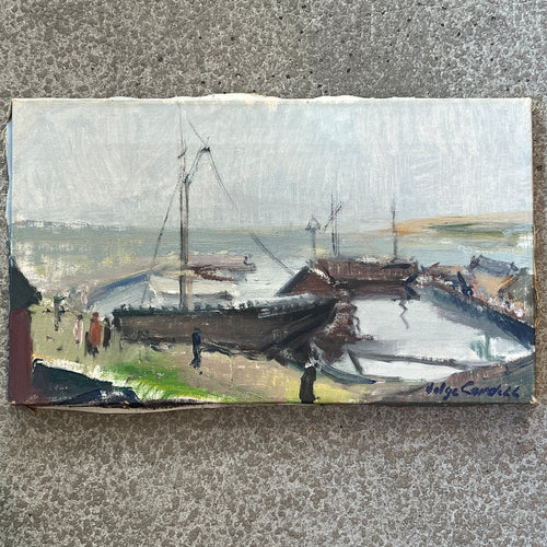 Vintage European Sailboats Original Oil Painting