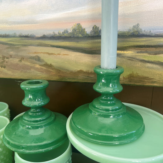 Vintage Green Glass Candlestick