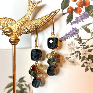 Square Kyanite Drop with Multicolor Bead Earrings