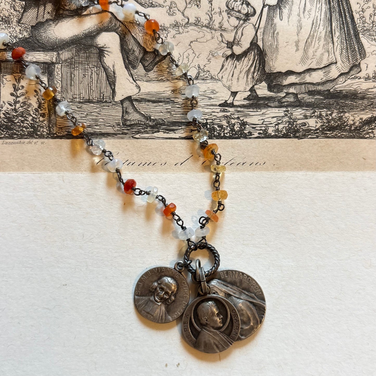 Mexican Fire Opal Vintage Charm Necklace No. 3