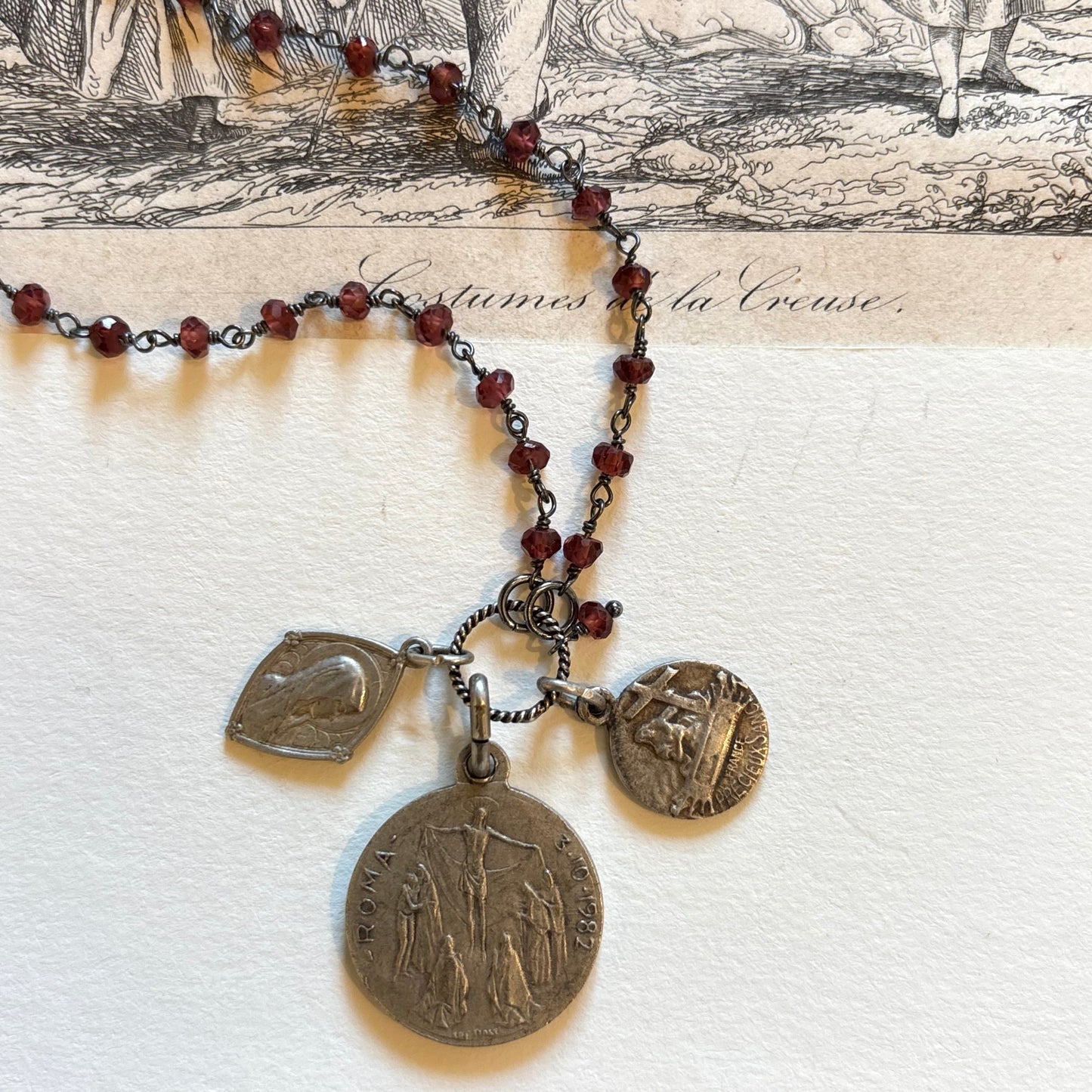 Garnet Vintage Charm Necklace