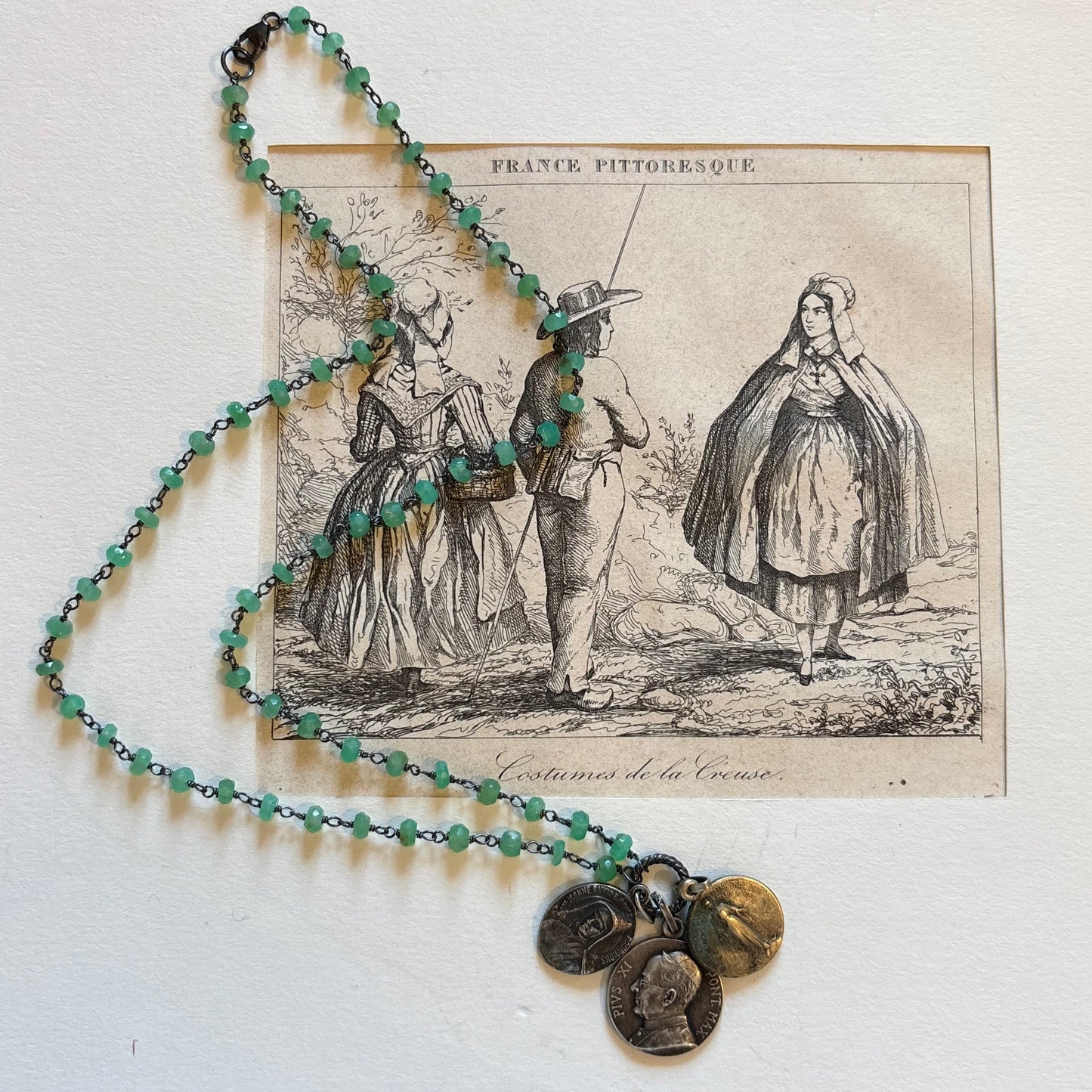 Chrysophrase Vintage Charm Necklace