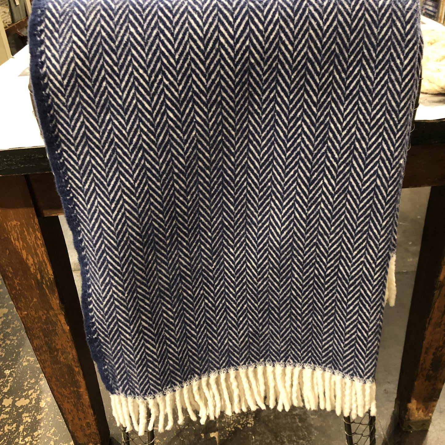 Navy Herringbone Throw