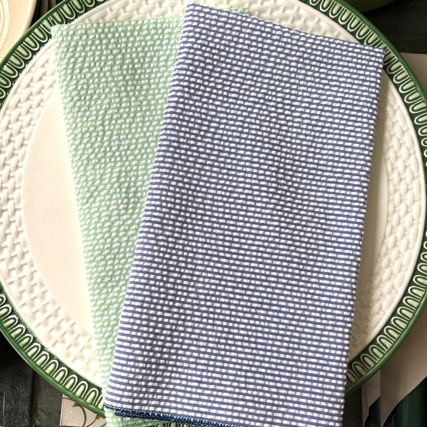Navy Seersucker Napkin Set