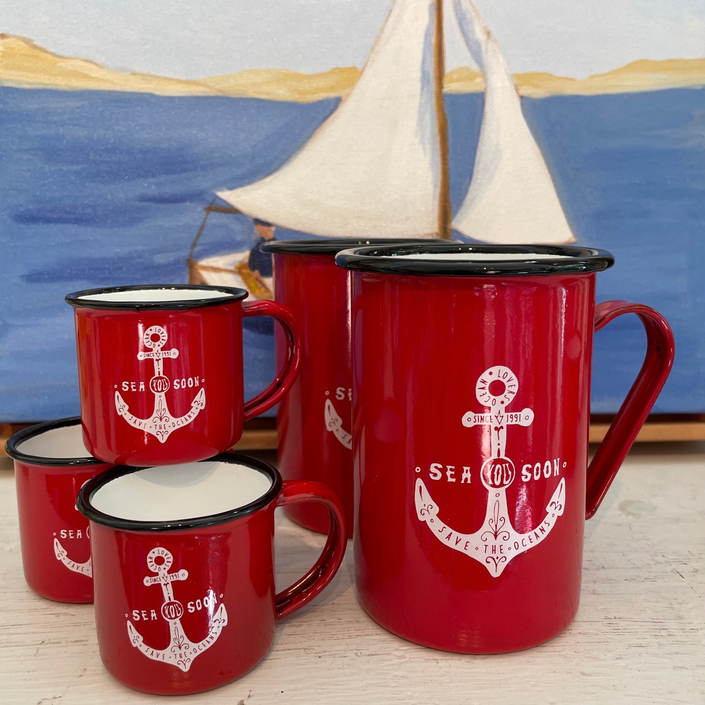 Enamel Red Anchor Mini Mug