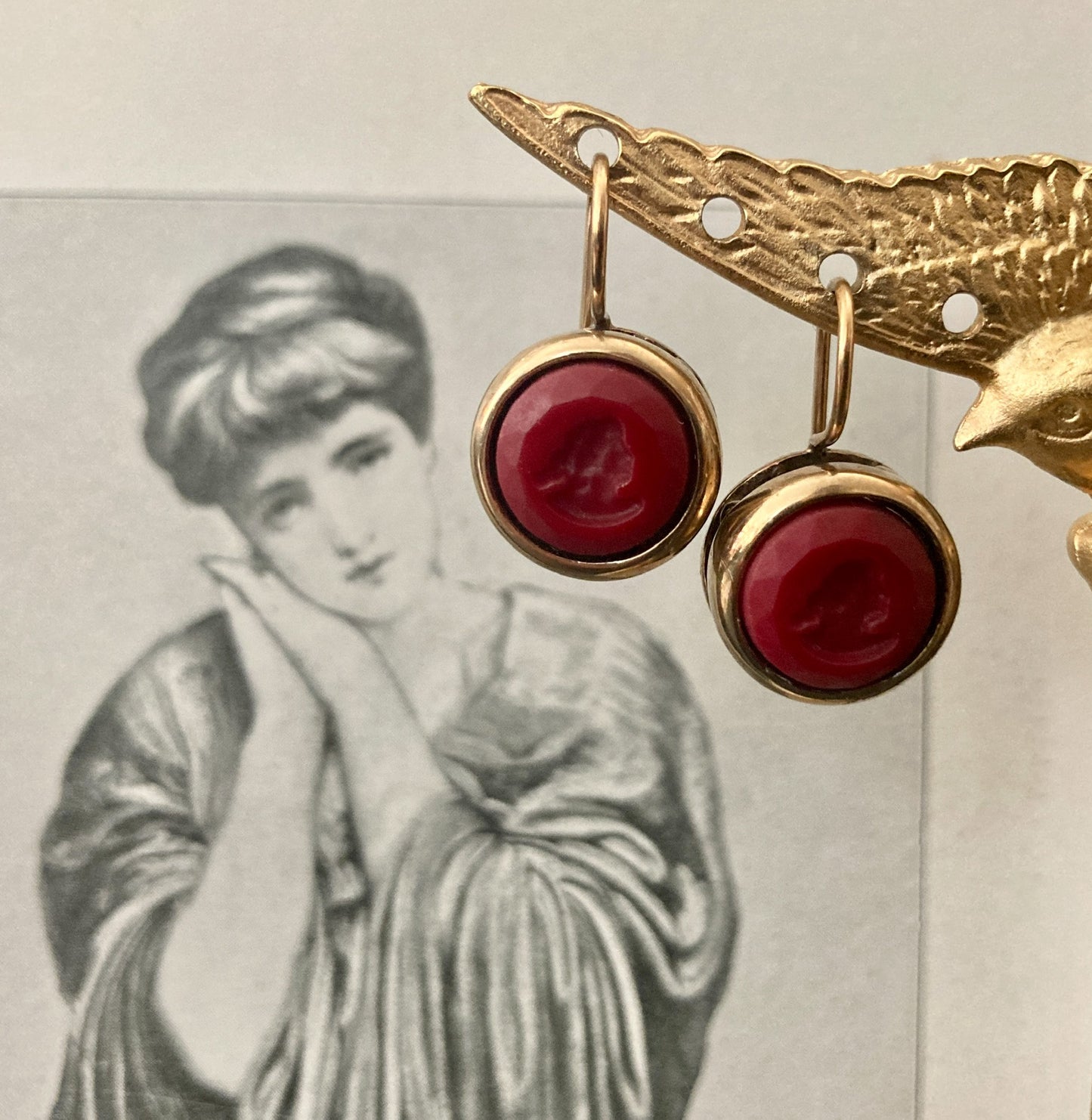 Red Intaglio Earrings