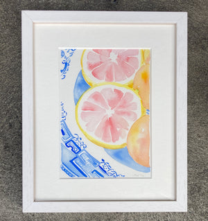 Grapefruit, Blue Dish by Jeanne McKay Hartmann