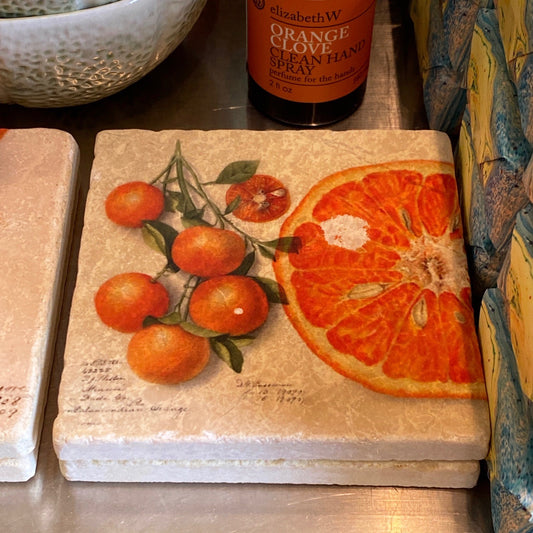 Orange Botanical Marble Coaster