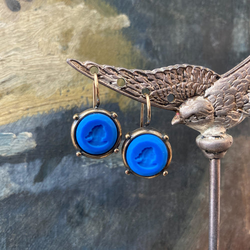 Blue Intaglio Glass Earring