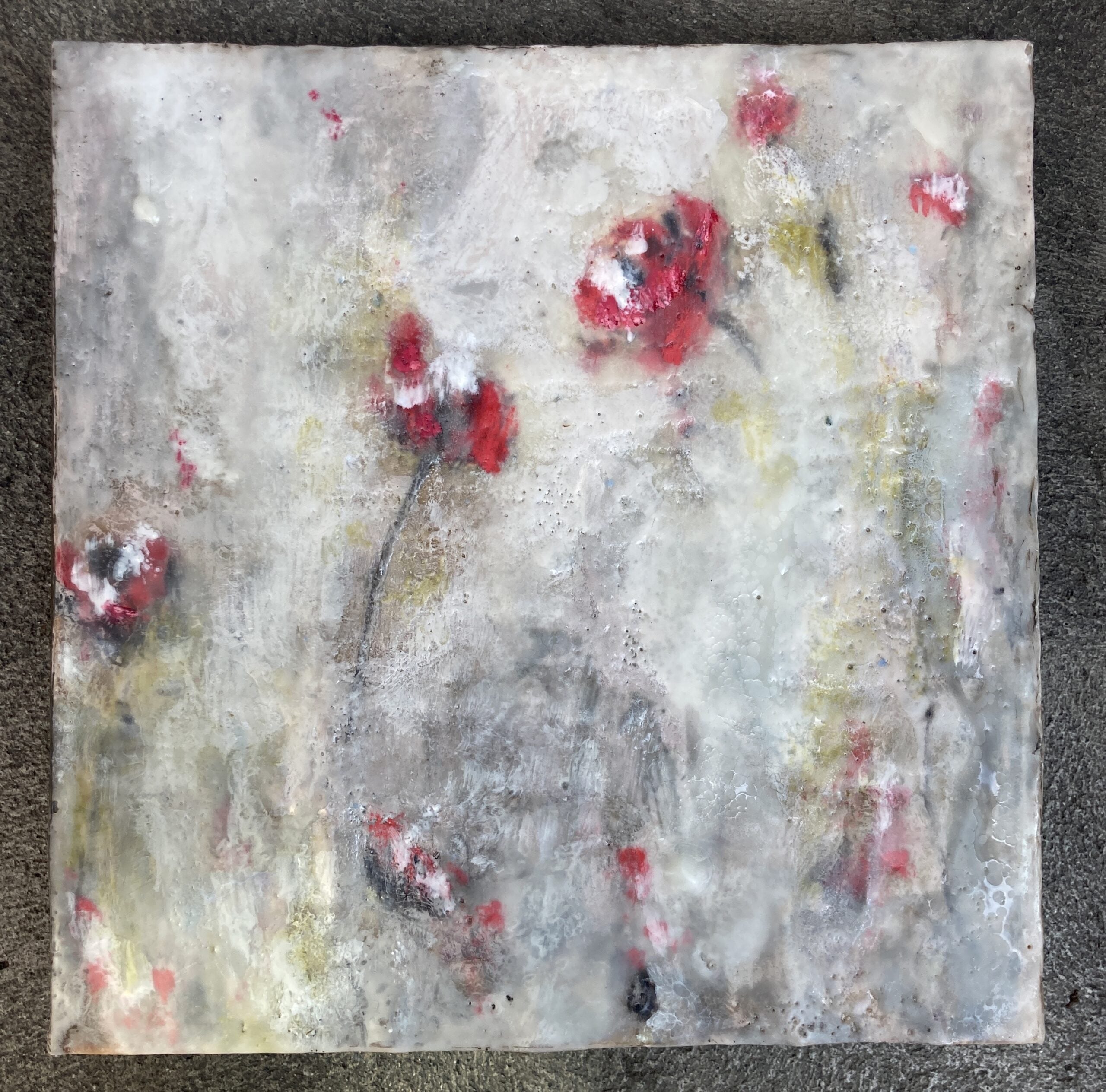 Encaustic selling Black and White Flowers on Birch wood panel