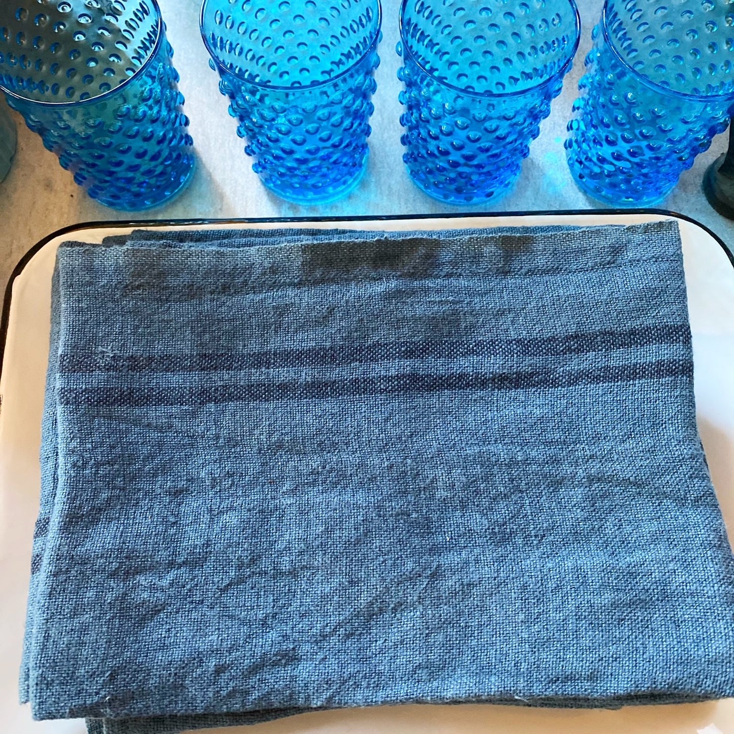 Dark Blue Linen Tea Towel