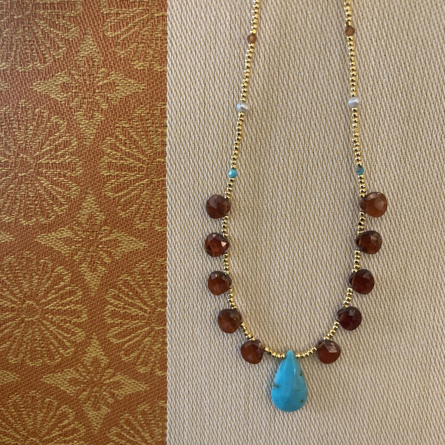 Teardrop Turquoise and Garnet Necklace