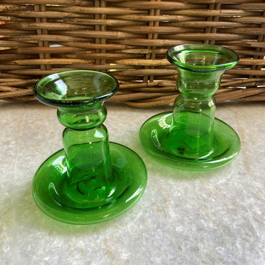 French Porta Candele Green Glass Candlestick