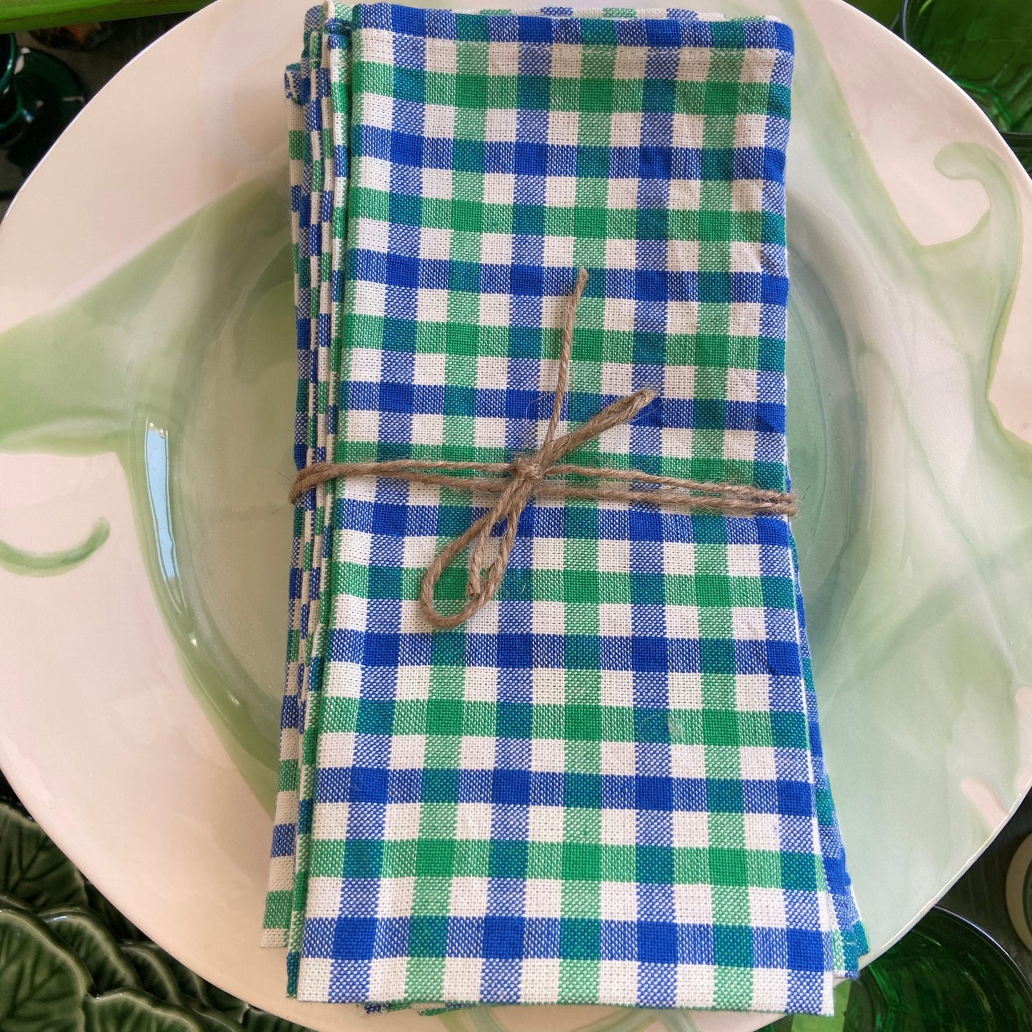 Blue and Green Gingham Napkin Set