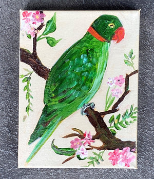 Green Parrot & Floral Branch by Mindy Carpenter