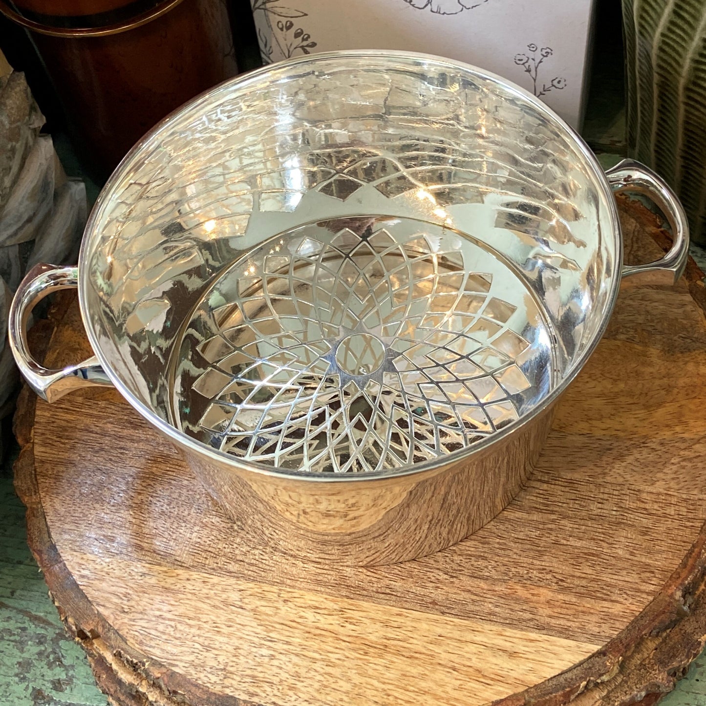 Vintage Hotel Silver Ice Bucket with Drain Insert