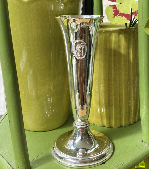 Vintage Hotel Silver German Shipping Trumpet Vase