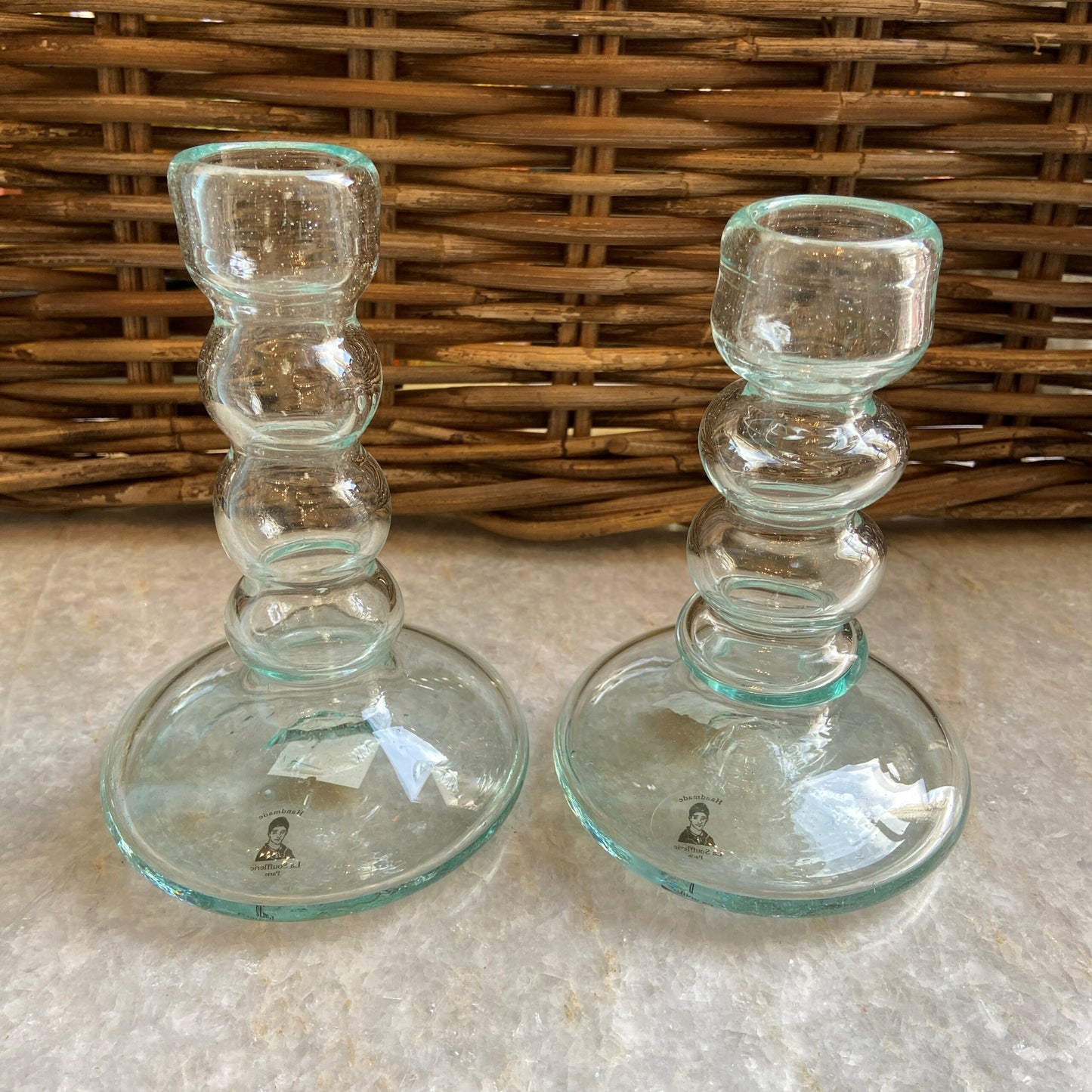 French Bougeoir Bulles Glass Candlestick