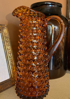 Tall Amber Hobnail Pitcher