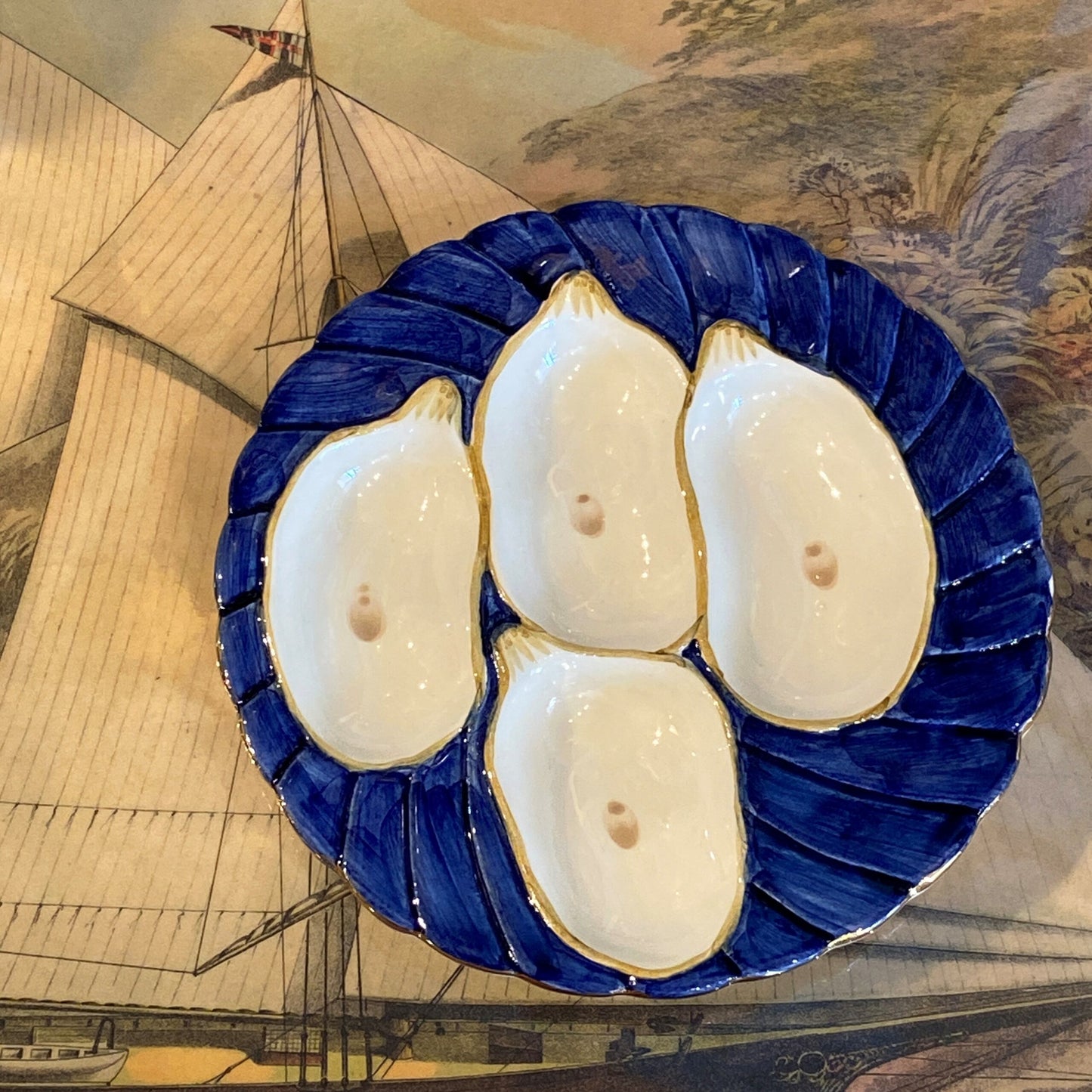 Cobalt & Gold Oyster Plate